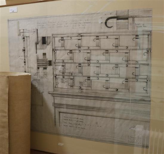 Derry & Toms, three architectural drawings from Bernard George Riba from the 1930s